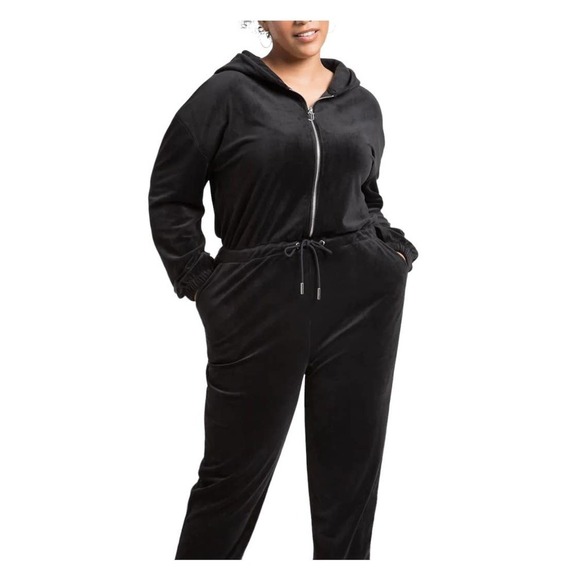 NEW Juicy Couture Velour Jumpsuit with Drawstring Closure Black Plus 2X - Picture 1 of 10